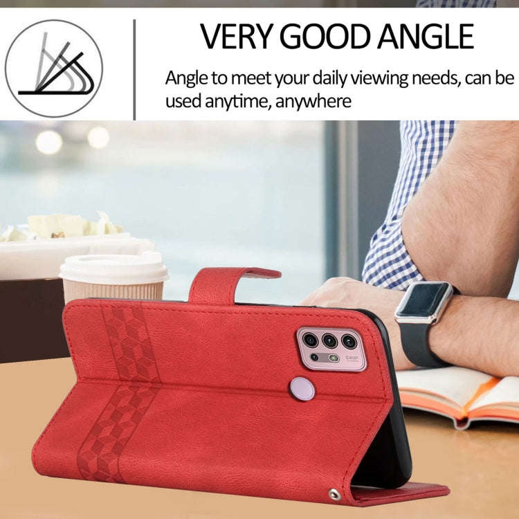 For Motorola Moto G10 / G20 / G30 Cubic Skin Feel Flip Leather Phone Case(Red)