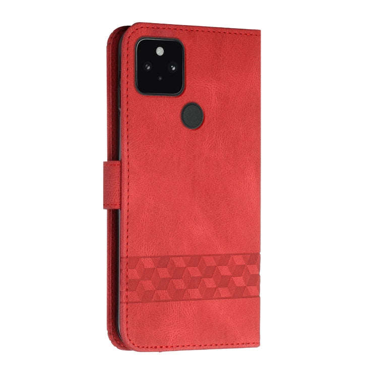 For Google Pixel 5 Cubic Skin Feel Flip Leather Phone Case(Red)