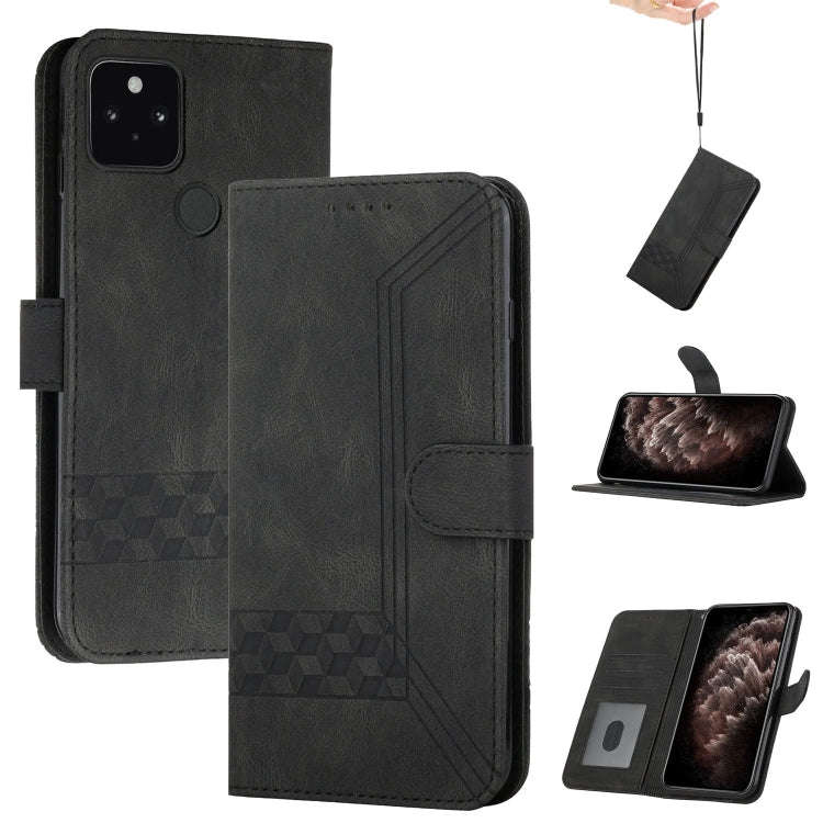 For Google Pixel 5 Cubic Skin Feel Flip Leather Phone Case(Black)
