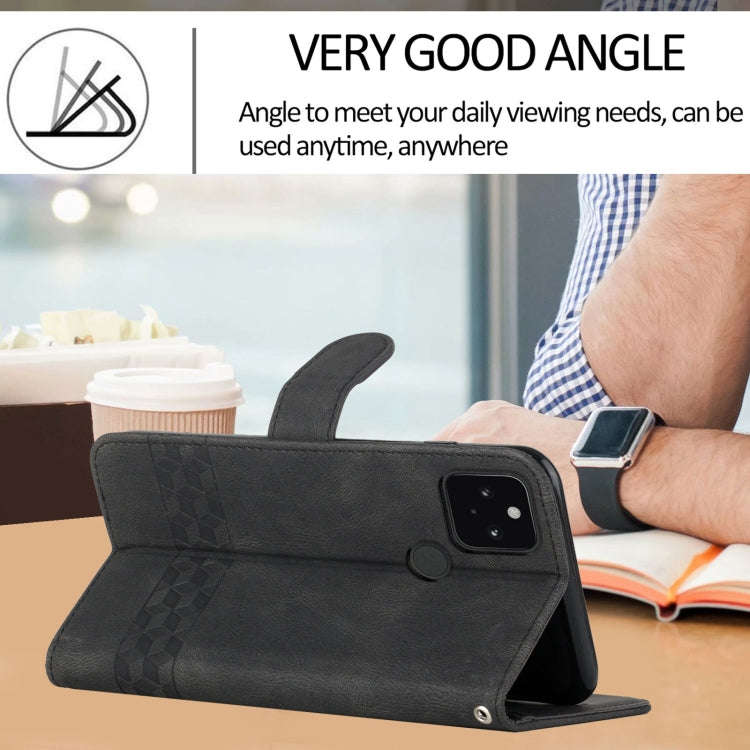 For Google Pixel 5 Cubic Skin Feel Flip Leather Phone Case(Black)