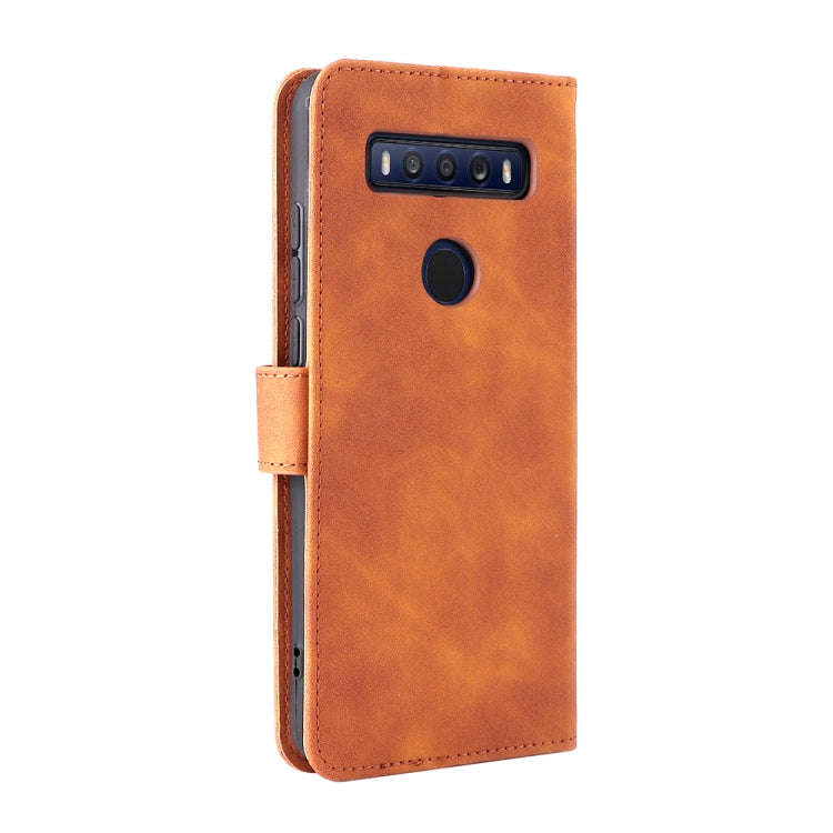 For TCL 10 SE Solid Color Skin Feel Magnetic Buckle Leather Phone Case(Brown)