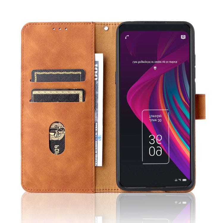 For TCL 10 SE Solid Color Skin Feel Magnetic Buckle Leather Phone Case(Brown)