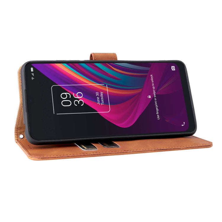 For TCL 10 SE Solid Color Skin Feel Magnetic Buckle Leather Phone Case(Brown)
