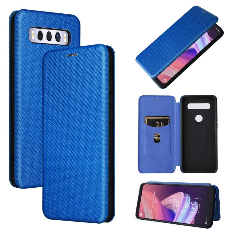 For TCL 10 SE Carbon Fiber Texture Leather Phone Case with Card Slot(Blue)