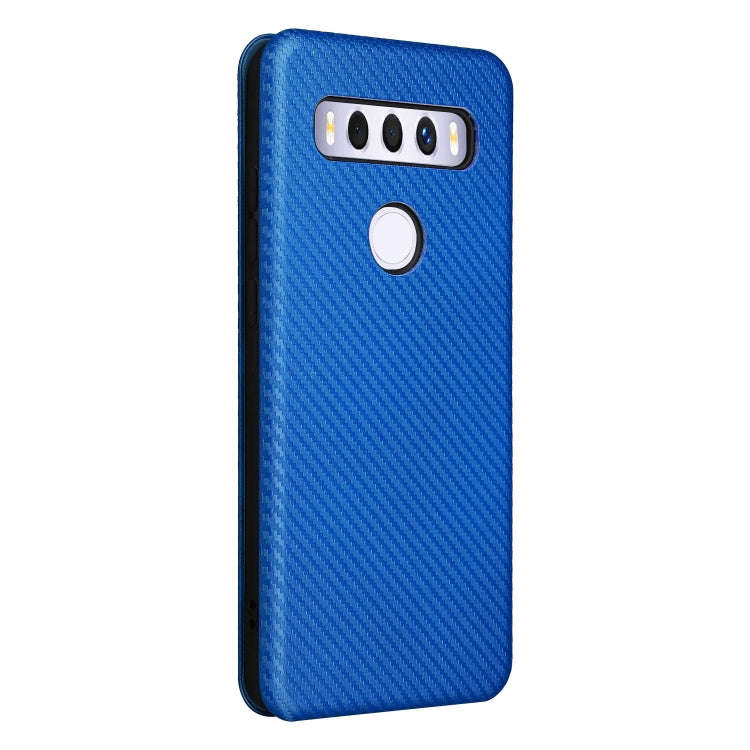 For TCL 10 SE Carbon Fiber Texture Leather Phone Case with Card Slot(Blue)