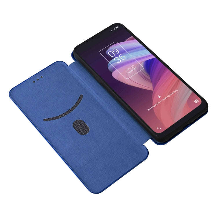 For TCL 10 SE Carbon Fiber Texture Leather Phone Case with Card Slot(Blue)