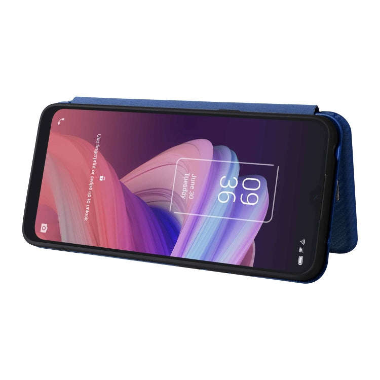 For TCL 10 SE Carbon Fiber Texture Leather Phone Case with Card Slot(Blue)