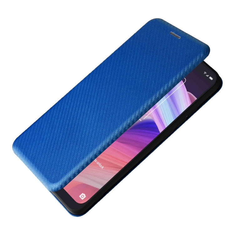 For TCL 10 SE Carbon Fiber Texture Leather Phone Case with Card Slot(Blue)
