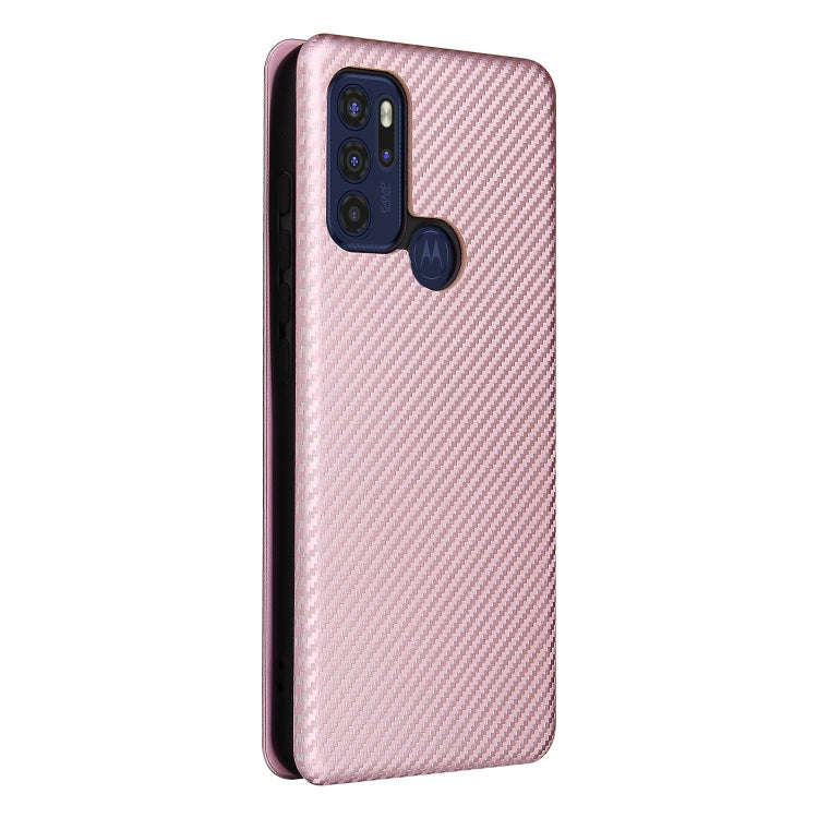 For Motorola Moto G60S Carbon Fiber Texture Leather Phone Case with Card Slot(Pink)