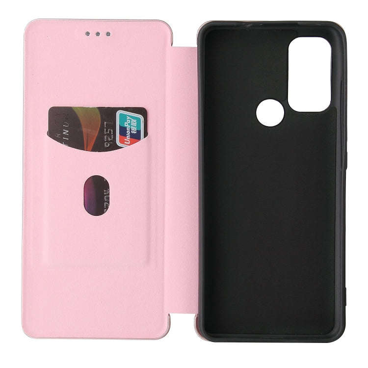 For Motorola Moto G60S Carbon Fiber Texture Leather Phone Case with Card Slot(Pink)