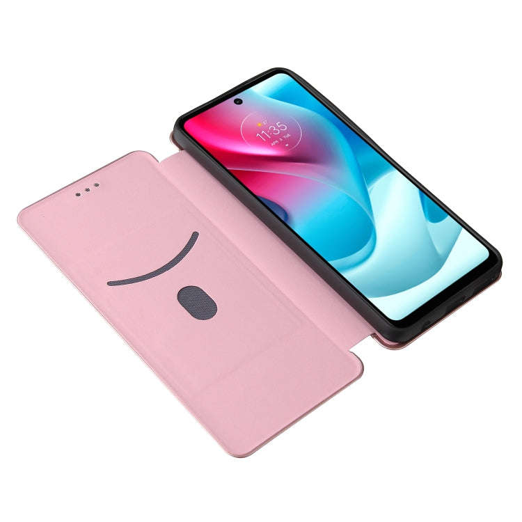 For Motorola Moto G60S Carbon Fiber Texture Leather Phone Case with Card Slot(Pink)