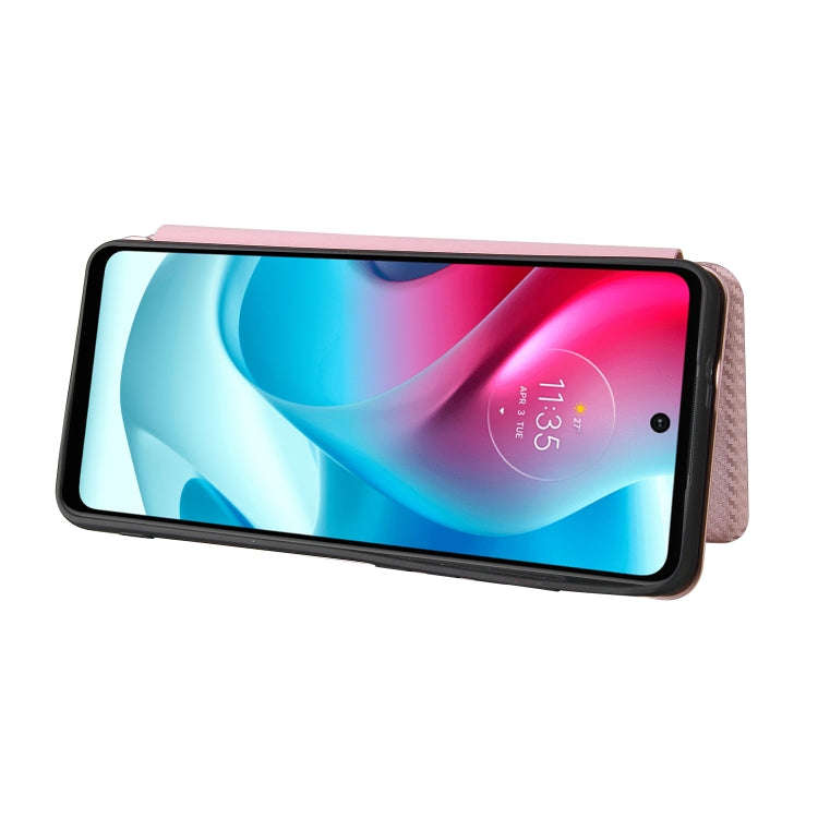For Motorola Moto G60S Carbon Fiber Texture Leather Phone Case with Card Slot(Pink)