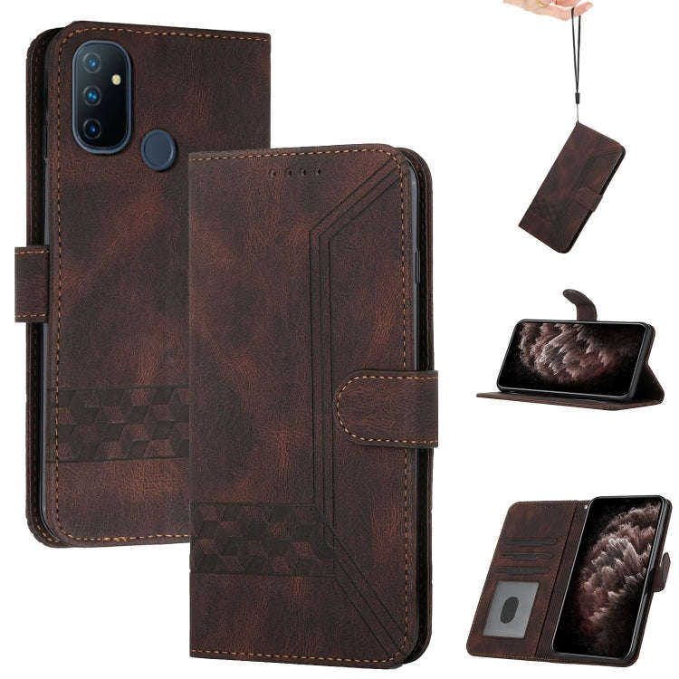 Cubic Skin Feel Flip Leather Phone Case For OnePlus Nord N100 4G(Brown)