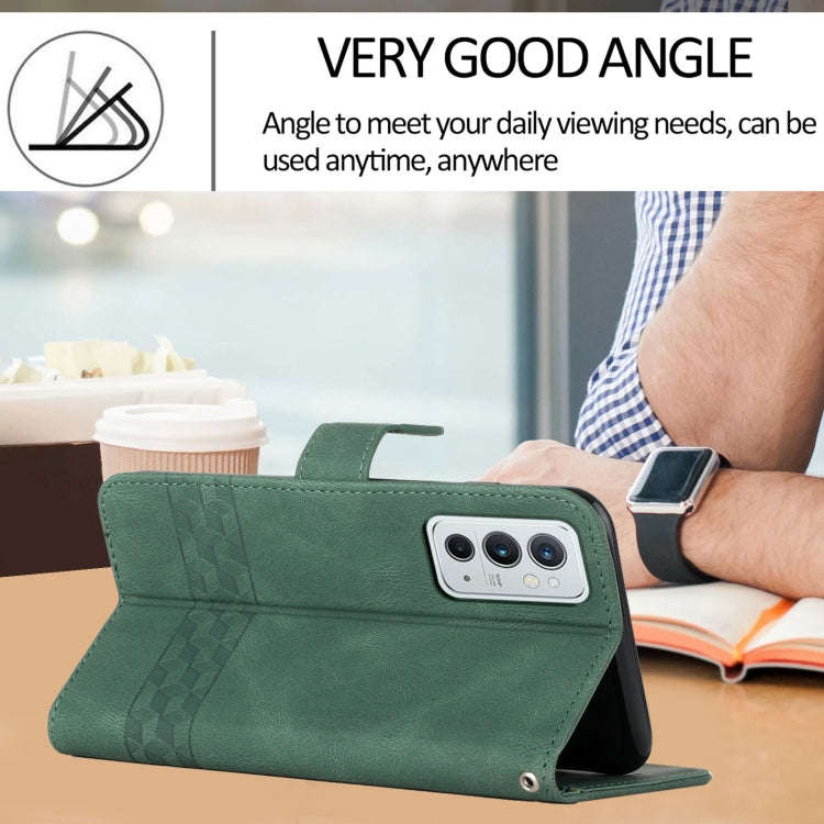 Cubic Skin Feel Flip Leather Phone Case For OnePlus 9RT 5G(Green)