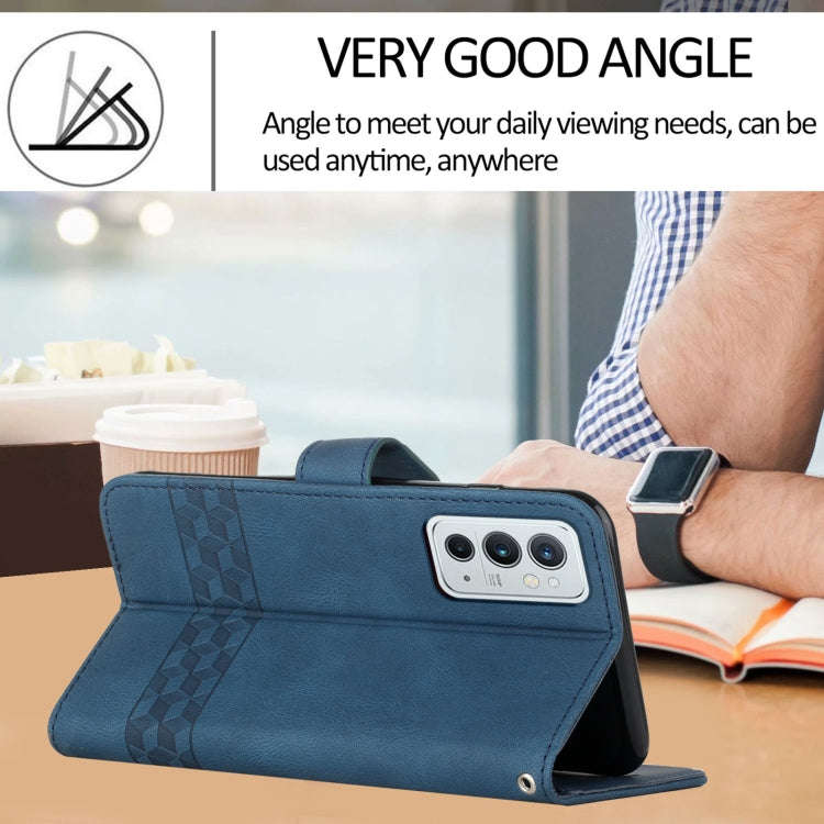 Cubic Skin Feel Flip Leather Phone Case For OnePlus 9RT 5G(Blue)