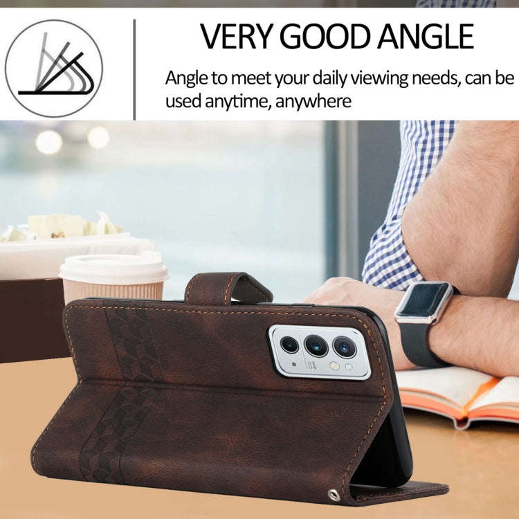 Cubic Skin Feel Flip Leather Phone Case For OnePlus 9RT 5G(Brown)