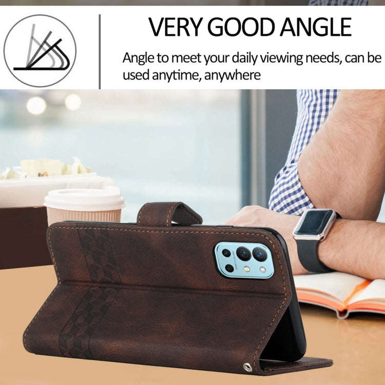 Cubic Skin Feel Flip Leather Phone Case For OnePlus 9R Pro(Brown)