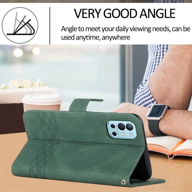 Cubic Skin Feel Flip Leather Phone Case For OnePlus 9R(Green)