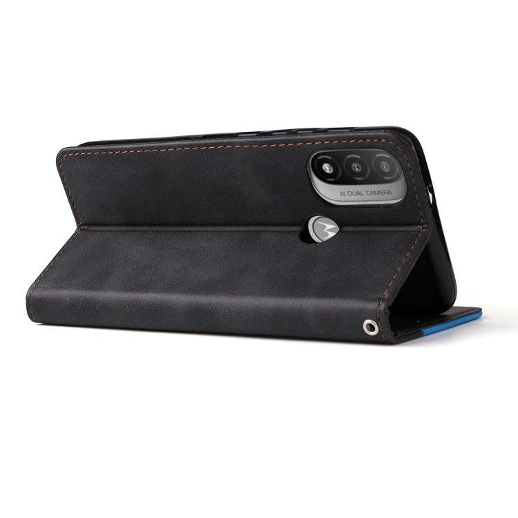 For Motorola Moto E40 / E30 / E20 Stitching-Color Flip Leather Phone Case with Holder(Blue)