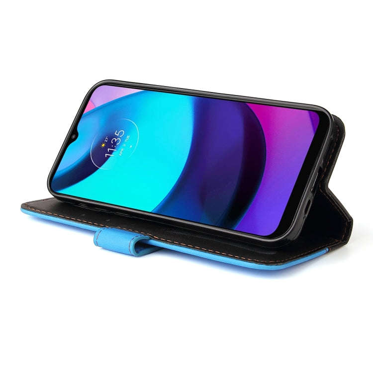 For Motorola Moto E40 / E30 / E20 Stitching-Color Flip Leather Phone Case with Holder(Blue)