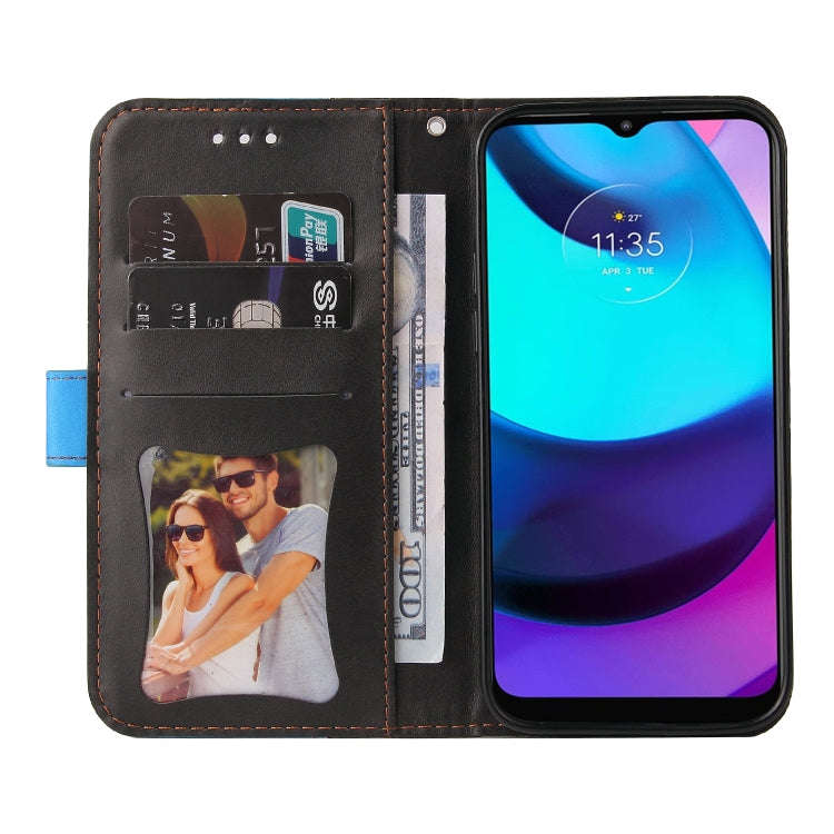 For Motorola Moto E40 / E30 / E20 Stitching-Color Flip Leather Phone Case with Holder(Blue)