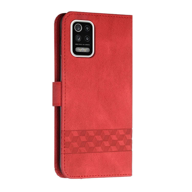 For LG K52 Cubic Skin Feel Flip Leather Phone Case(Red)