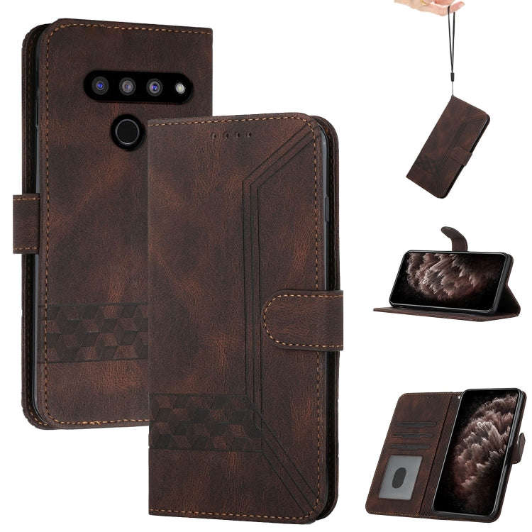 For LG V50 ThinQ 5G Cubic Skin Feel Flip Leather Phone Case(Dark Brown)