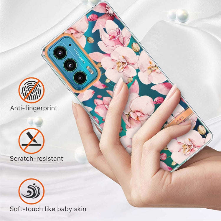 Flowers and Plants Series IMD TPU Phone Case For Motorola Edge 20(Pink Gardenia)