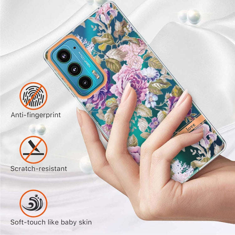 Flowers and Plants Series IMD TPU Phone Case For Motorola Edge 20(Purple Peony)