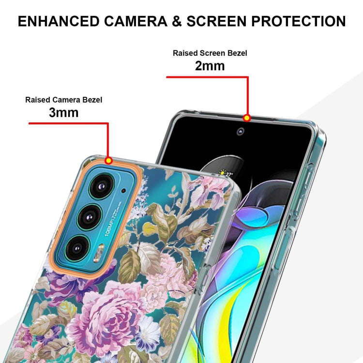 Flowers and Plants Series IMD TPU Phone Case For Motorola Edge 20(Purple Peony)