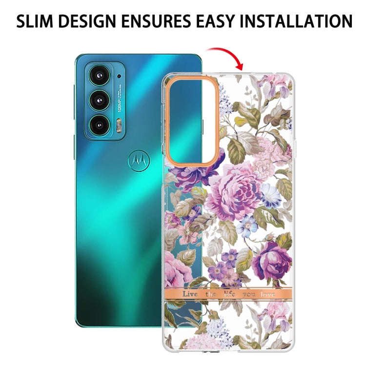 Flowers and Plants Series IMD TPU Phone Case For Motorola Edge 20(Purple Peony)