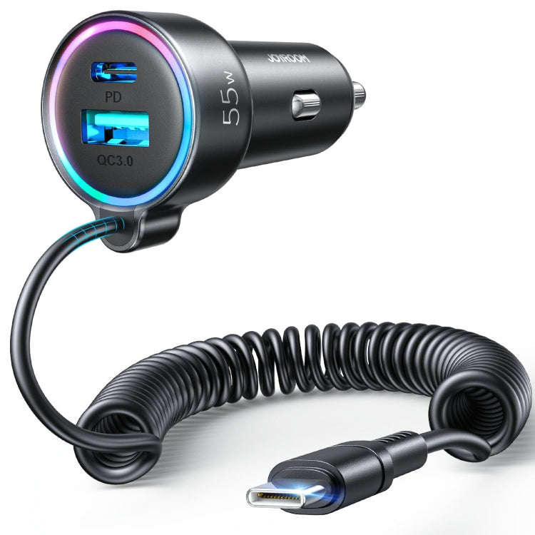 JOYROOM JR-CL07 3 in 1 55W PD USB-C / Type-C + USB Interface Car Charger with USB-C / Type-C Spri...