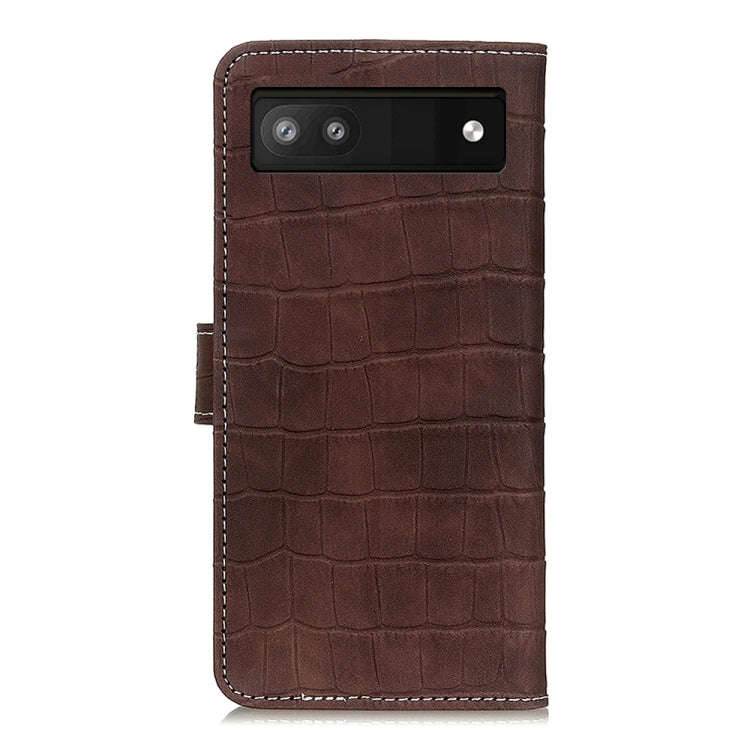 For Google Pixel 6a Crocodile Texture Flip Leather Phone Case with Holder & Card Slots(Brown)
