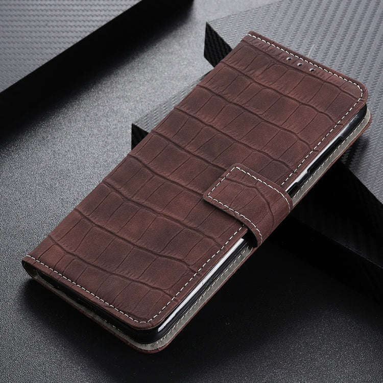 For Google Pixel 6a Crocodile Texture Flip Leather Phone Case with Holder & Card Slots(Brown)