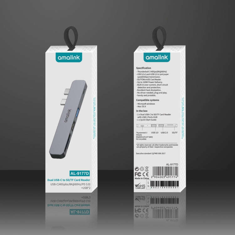 amalink 9177D Dual Type-C / USB-C to SD/TF Card Reader(Grey)