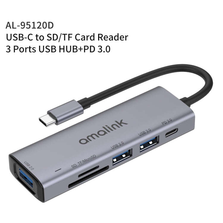 amalink 95120D Type-C / USB-C to SD/TF + 3 Ports USB + PD 3.0 Multi-function HUB (Grey)