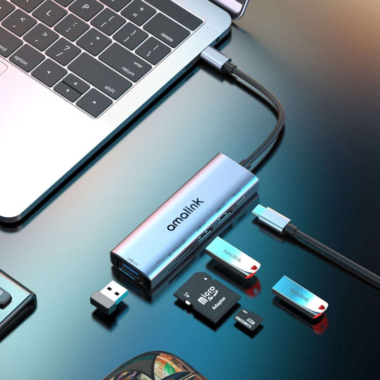 amalink 95120D Type-C / USB-C to SD/TF + 3 Ports USB + PD 3.0 Multi-function HUB (Grey)