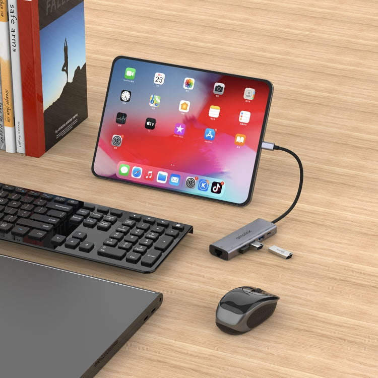 amalink 95121D Type-C / USB-C to RJ45 + 3 Ports USB + PD 3.0 Multi-function HUB(Grey)