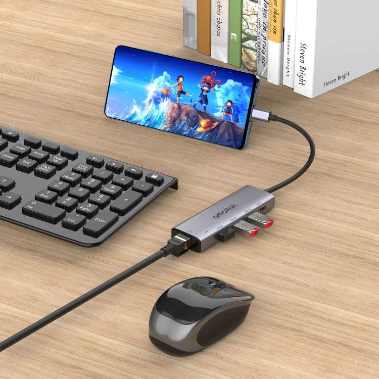amalink 95121D Type-C / USB-C to RJ45 + 3 Ports USB + PD 3.0 Multi-function HUB(Grey)