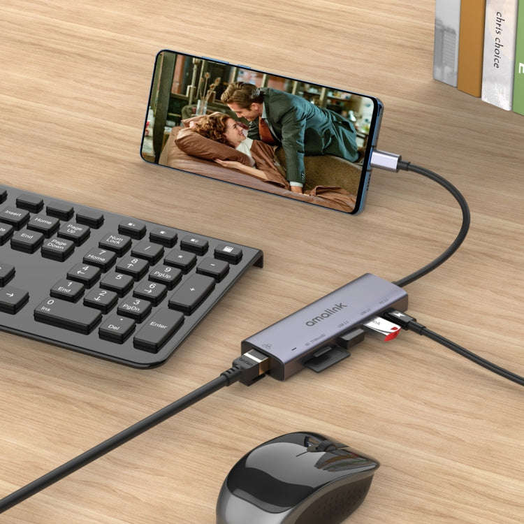 amalink 95122D Type-C / USB-C to RJ45 + 2 Ports USB + PD 3.0 Multi-function HUB(Grey)