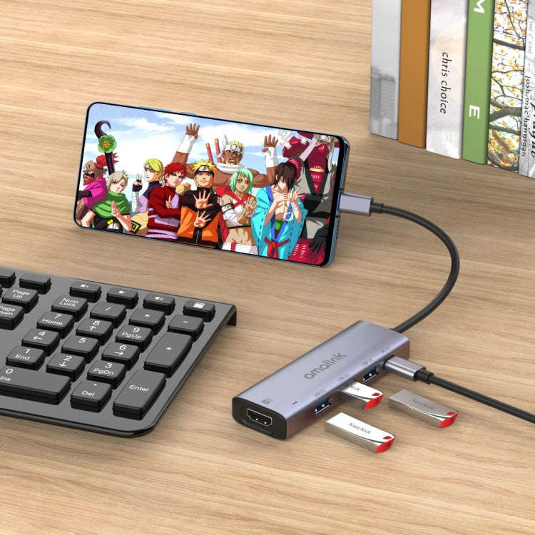 amalink 95123D Type-C / USB-C to HDMI + 3 Ports USB + PD 3.0 Multi-function HUB(Grey)