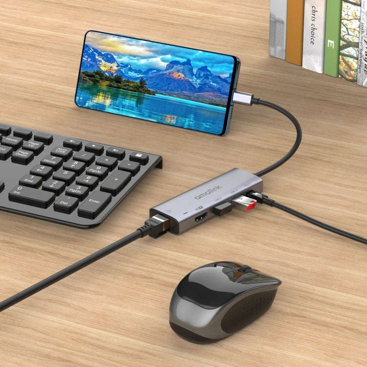 amalink 95125D Type-C / USB-C to HDMI + RJ45 + 2 Ports USB + PD 3.0 Multi-function HUB(Grey)