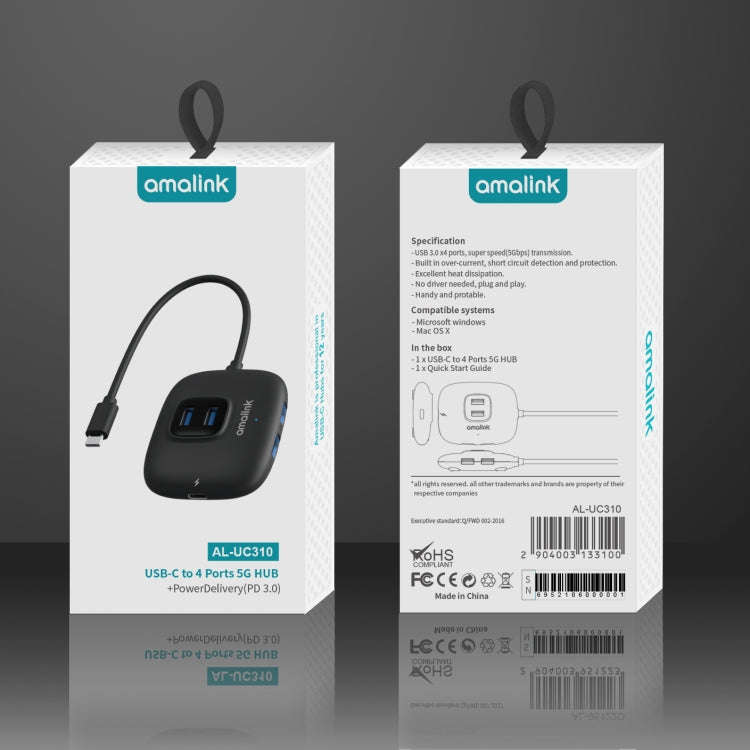 amalink UC310 Type-C / USB-C to 4 Ports USB Multi-function HUB(Black)