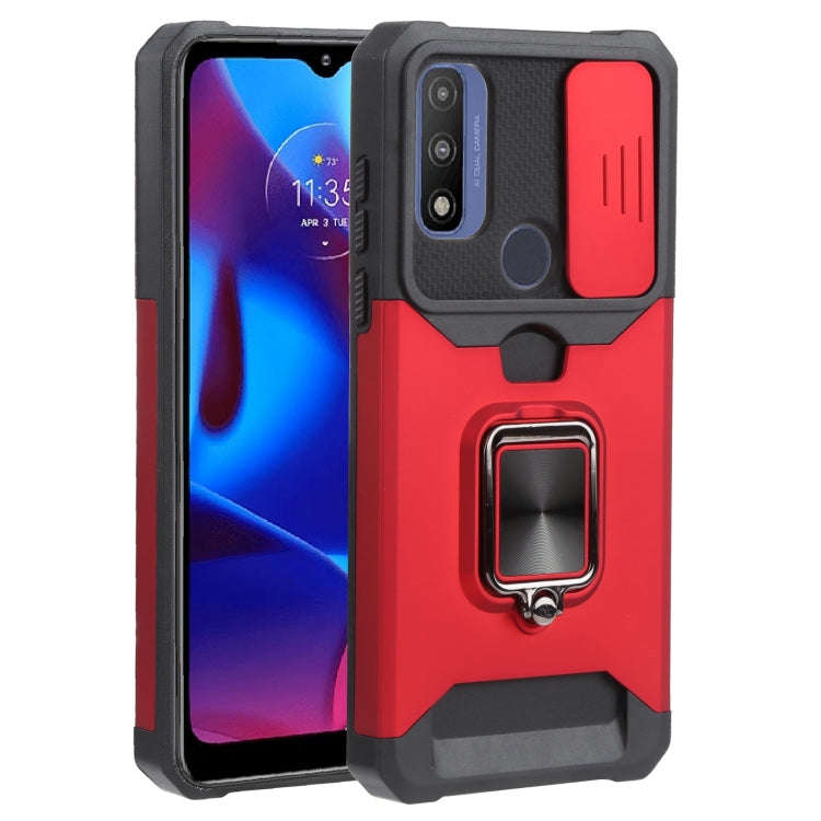 For Motorola Moto G Pure Sliding Camera Cover Design PC + TPU Shockproof Phone Case with Ring Hol...