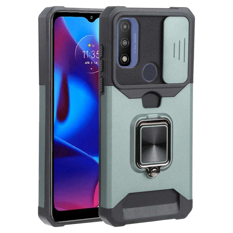 For Motorola Moto G Pure Sliding Camera Cover Design PC + TPU Shockproof Phone Case with Ring Hol...