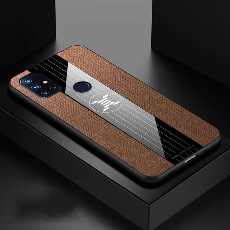For OnePlus Nord N10 5G XINLI Stitching Cloth Texture Shockproof TPU Phone Case(Brown)