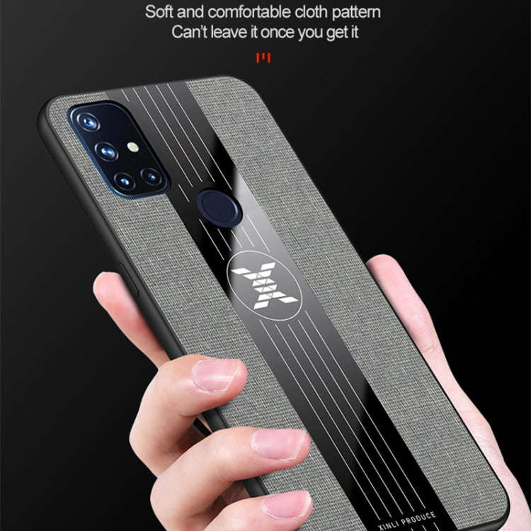 For OnePlus Nord N10 5G XINLI Stitching Cloth Texture Shockproof TPU Phone Case(Brown)