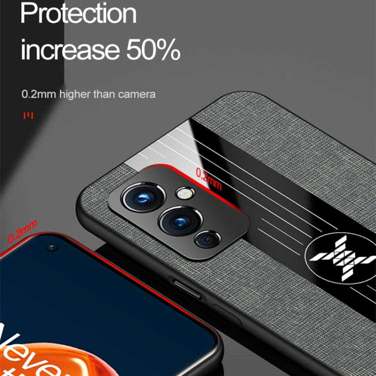For OnePlus 9 XINLI Stitching Cloth Texture Shockproof TPU Phone Case(Blue)