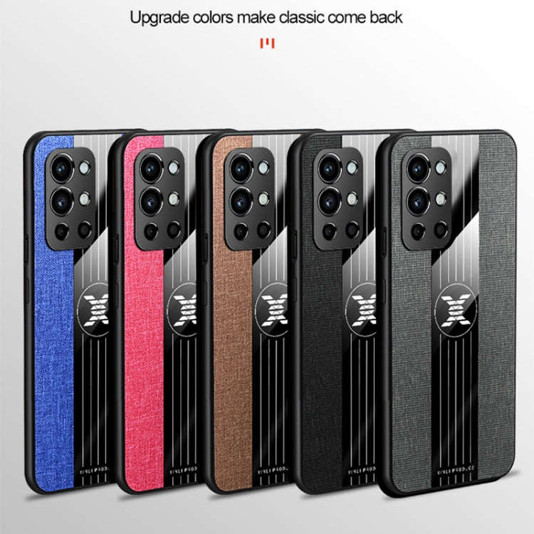 For OnePlus 9R XINLI Stitching Cloth Texture Shockproof TPU Phone Case(Blue)