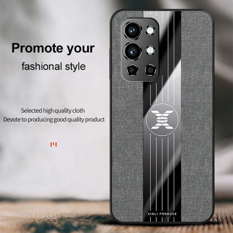 For OnePlus 9R XINLI Stitching Cloth Texture Shockproof TPU Phone Case(Blue)